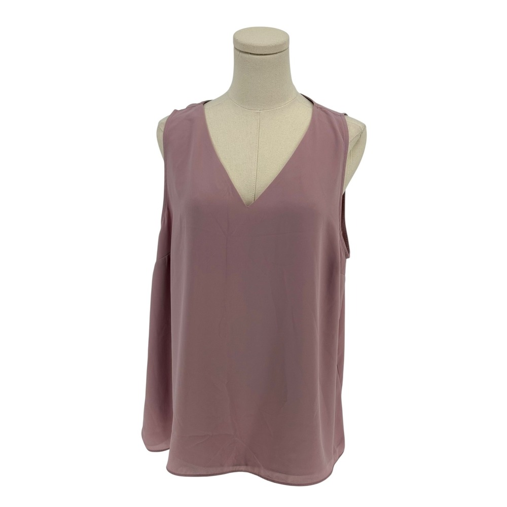 Nine West Sleeveless V-Neck Blouse Dusty Rose Mauve Georgette XL